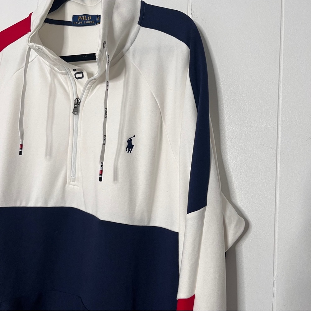 Polo Ralph Lauren Soft Cotton Quarter-Zip Pullover Red White Blue Colorblock XL - Picture 2 of 8